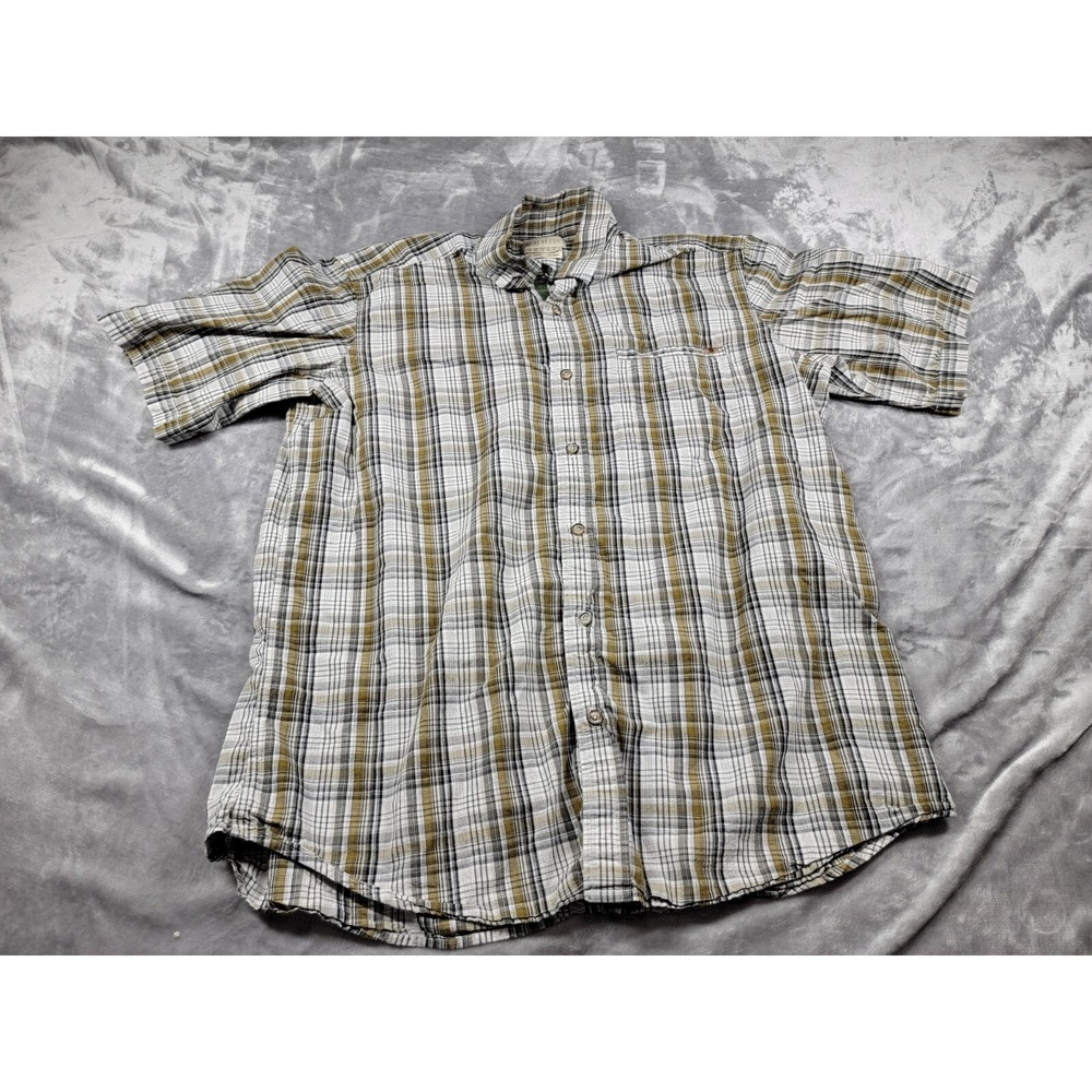 Beretta Shirt Mens 2XL Green gray Button‎ Down Short Sleeve Casual Cotton Plaid